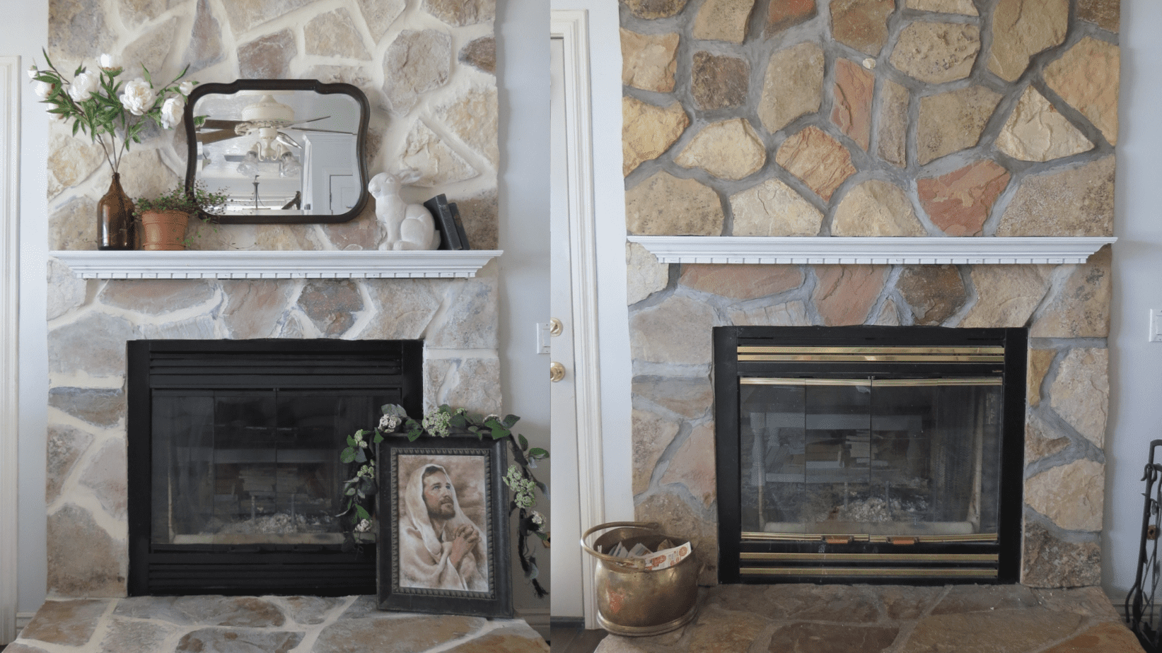 Before and After of German Schmear fireplace