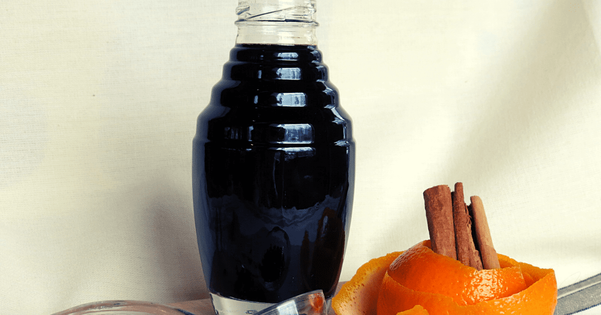 Elderberry Syrup in a glass bottle