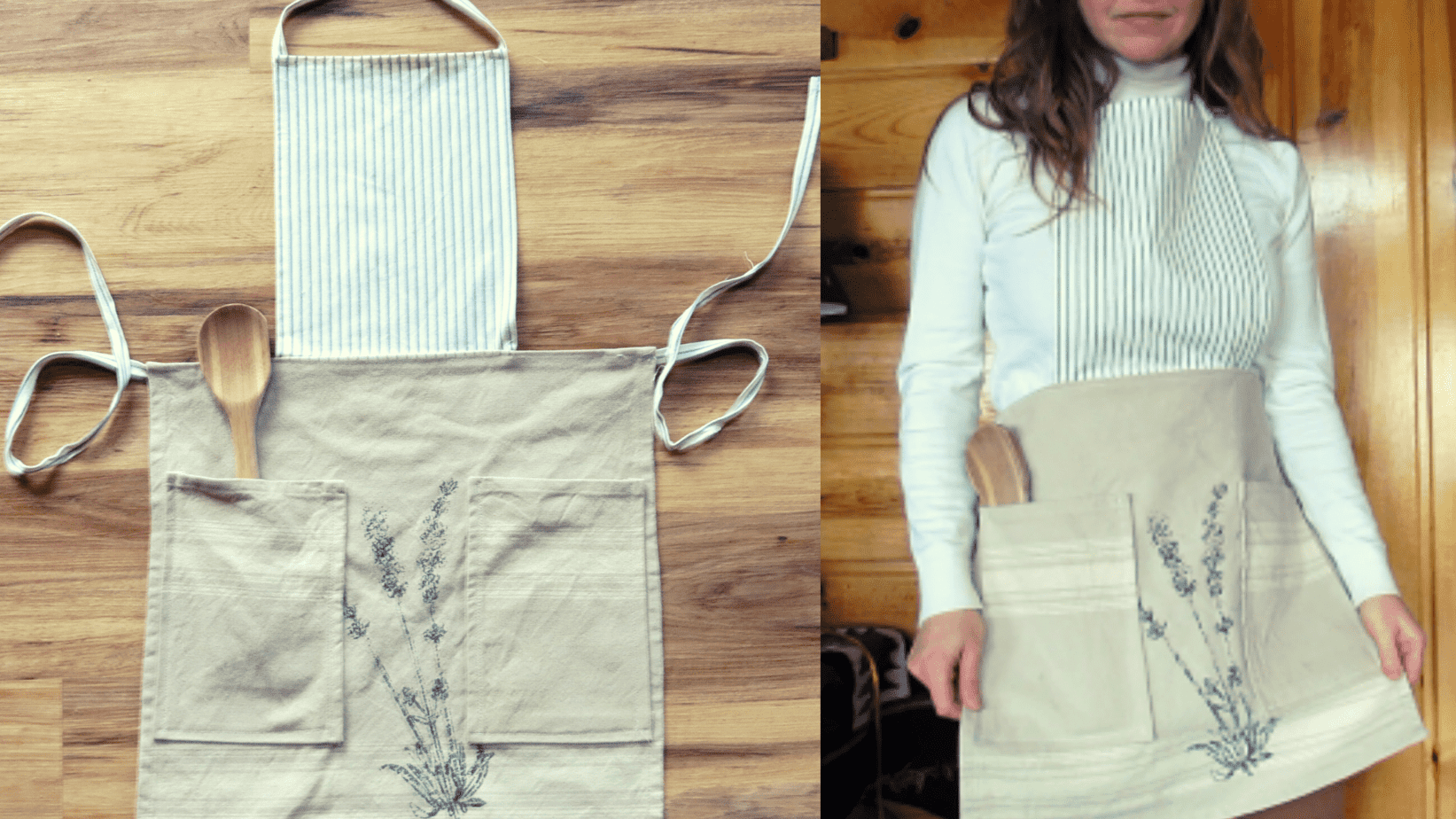 Tea towel apron with deep pockets